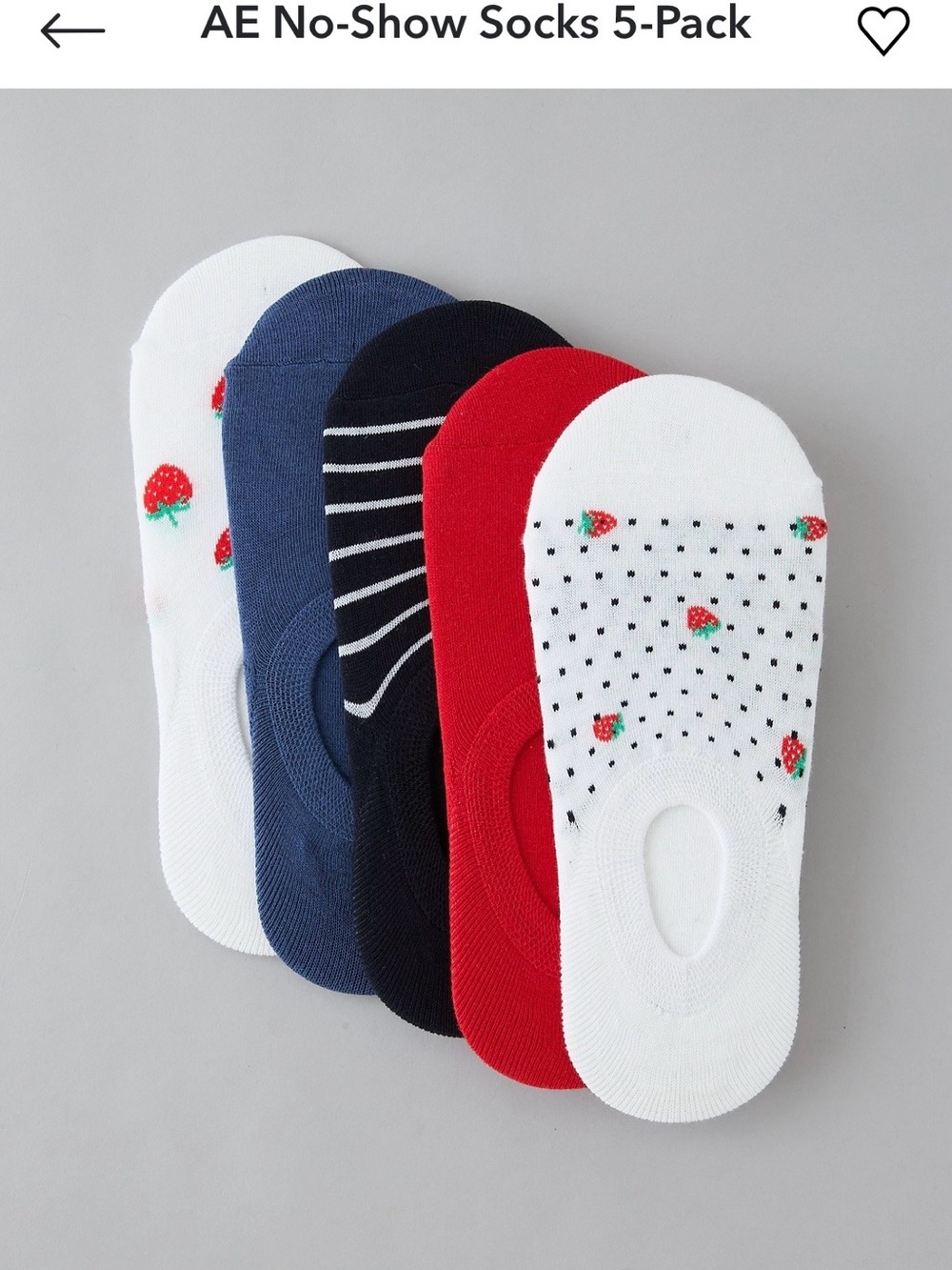 American Eagle Outfitters No-Show Sock 5-Pack – White, Navy, Black, Red